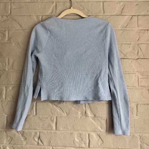 Lisa Says Gah Light Blue Ribbed Tie-Front Cropped Cardigan - Size XS - Picture 3 of 4